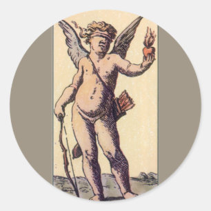 Valentines Cupid Blindfolded, Vintage Tarot Card Classic Round Sticker