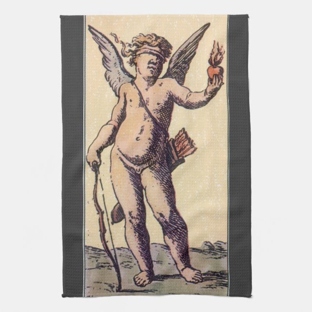 Valentines Cupid Blindfolded, Vintage Tarot Card Tea Towel (Vertical)