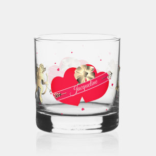 Valentine's Cupid & Hearts  Whiskey Glass
