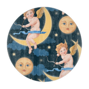 Valentine's cupid, moon: seamless pattern cutting board