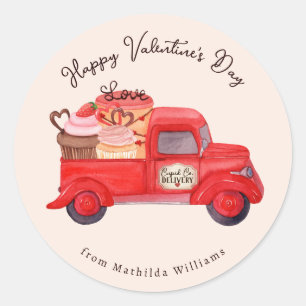 Valentine's Cupid's Delivery Red Truck Classic Round Sticker