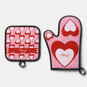 Valentines Customisable Names or Other Text Oven Mitt & Pot Holder Set