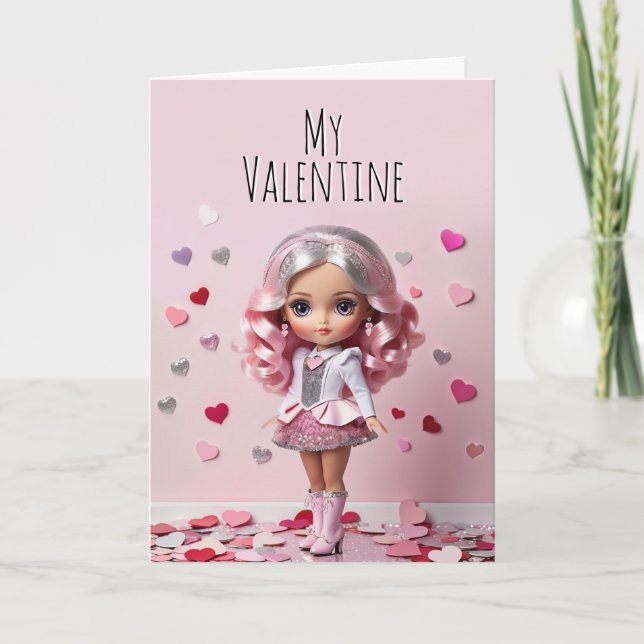 Valentines Cute Doll Valentines Card (Front)