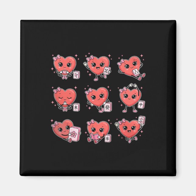 Valentines Cute Heart Mahjong Playing Chinese Tile Magnet (Front)