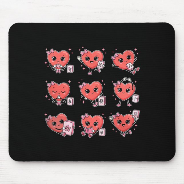 Valentines Cute Heart Mahjong Playing Chinese Tile Mouse Mat (Front)