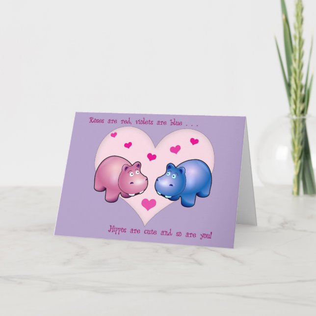 Valentine's Cute Hippo Card (Front)