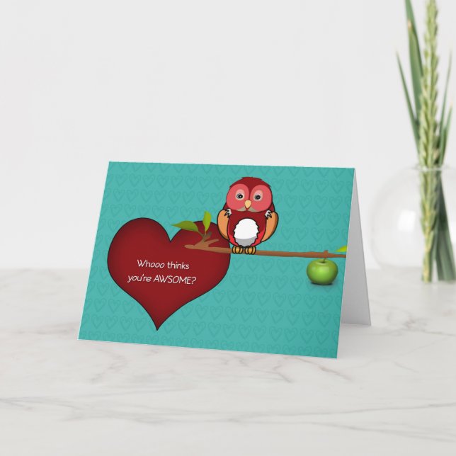 Valentine's Cute Owl on a Branch Card (Front)