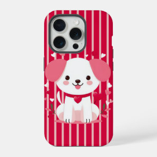 Valentines cute striped puppy dog iPhone 15 pro case