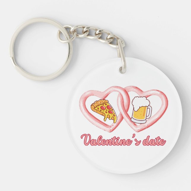 Valentine's Date Pizza Beer Key Ring (Front)