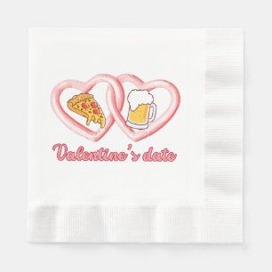 Valentine's Date Pizza Beer Napkin