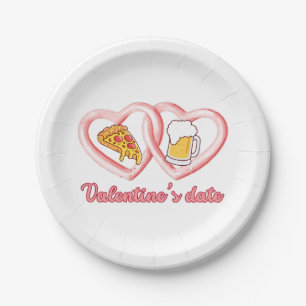 Valentine's Date Pizza Beer Paper Plate