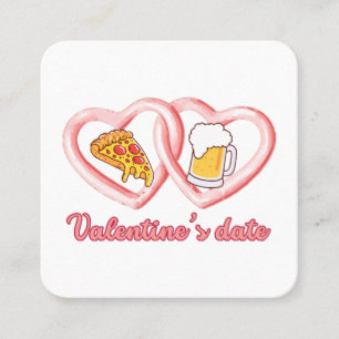 Valentine's Date Pizza Beer Square Business Card