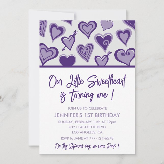 Valentines day 1st birthday invitation february (Front)