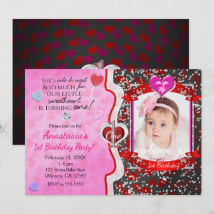 Valentine's Day 1st Birthday Photo Invitations