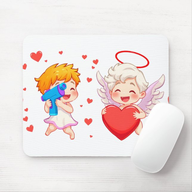 Valentine's Day 2025: Cute and Playful Angels 👼❤️ Mouse Mat (With Mouse)
