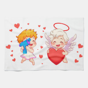 Valentine's Day 2025: Cute and Playful Angels 👼❤️ Tea Towel