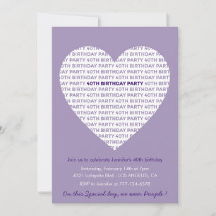 Valentines day 40th birthday typography Sweet  Invitation