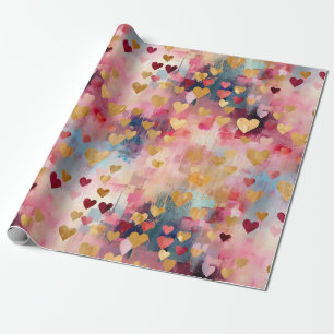 Valentine's Day Abstract Gold Colour Hearts Wrapping Paper