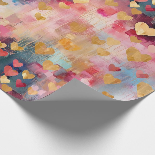 Valentine's Day Abstract Gold Colour Hearts Wrapping Paper (Corner)