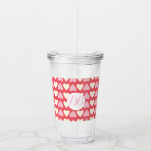 Valentines Day Adorable Hearts Monogram Acrylic Tumbler