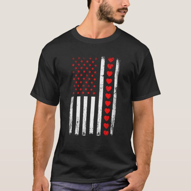 Valentines Day American Flag Hearts Him Her Boys G T-Shirt (Front)