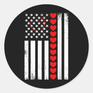 Valentines Day American Flag Hearts Patriotic Boys Classic Round Sticker