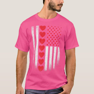 Valentines Day American Flag Red Hearts Mens Boys  T-Shirt