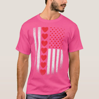 Valentines Day American Flag Red Hearts Mens Boys  T-Shirt