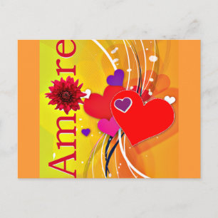 Valentine's Day "Amore" with Red Hearts Holiday Postcard