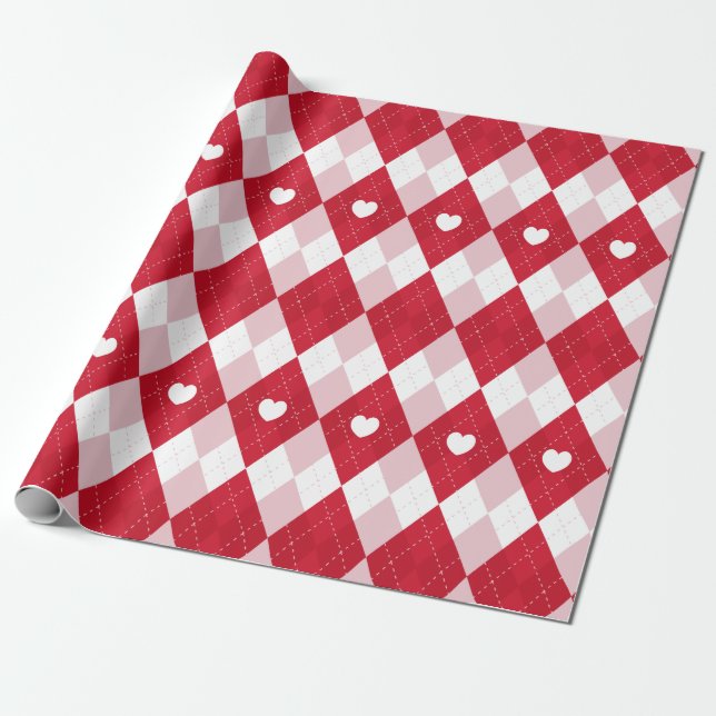Valentine's Day Argyle Wrapping Paper (Unrolled)