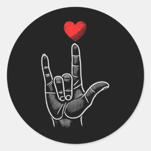 Valentines Day Asl I Love You Hand Sign Language H Classic Round Sticker