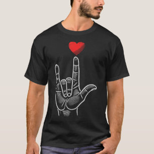 Valentines Day Asl I Love You Hand Sign Language H T-Shirt