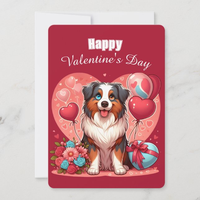 Valentine's Day - Australian Shepherd 2 -  Holiday Card (Front)