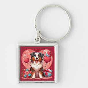 Valentine's Day - Australian Shepherd 2 -  Key Ring