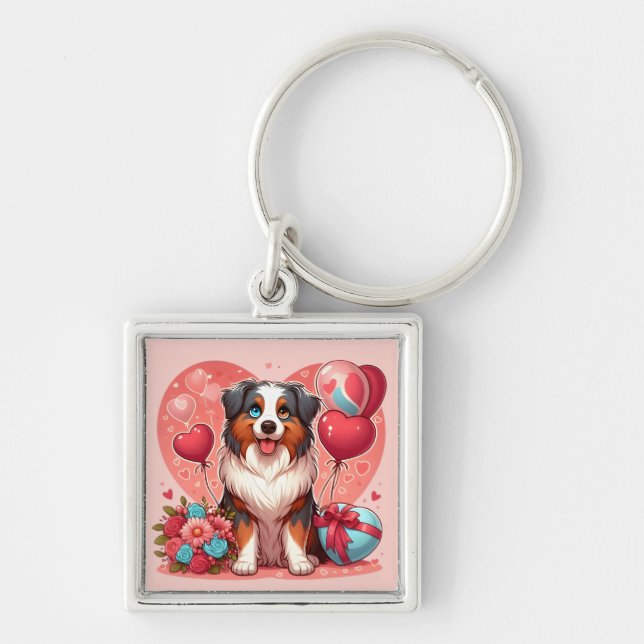 Valentine's Day - Australian Shepherd 2 -  Key Ring (Front)