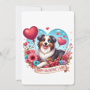 Valentine's Day - Australian Shepherd 3 -  Holiday Card