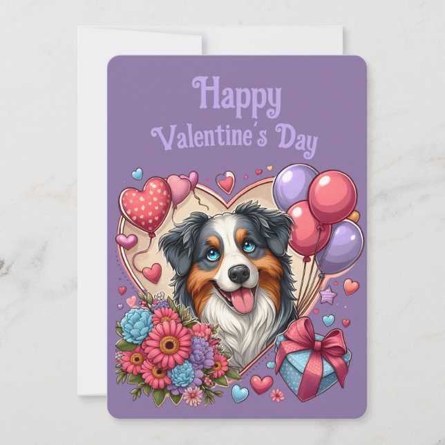 Valentine's Day - Australian Shepherd 4 -  Holiday Card (Front)