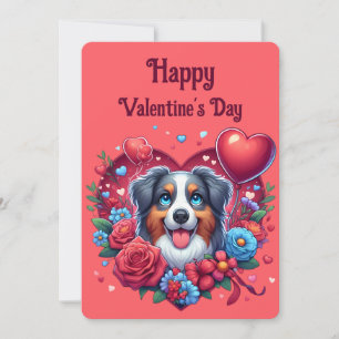 Valentine's Day - Australian Shepherd 5 -  Holiday Card