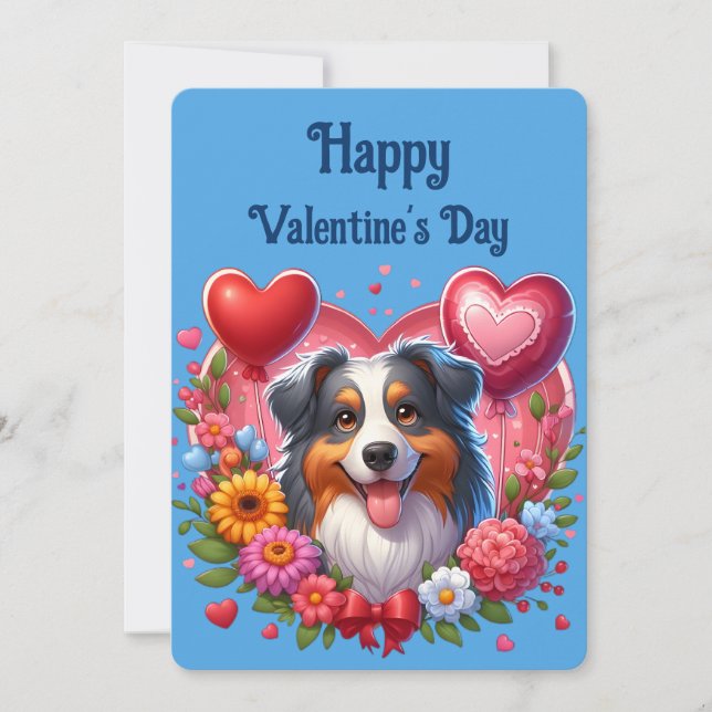 Valentine's Day - Australian Shepherd 6 -  Holiday Card (Front)