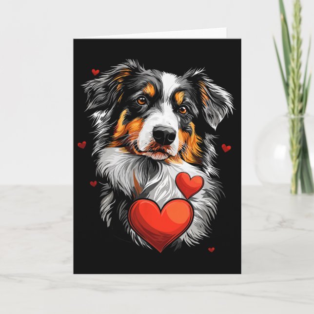 Valentine's Day Australian Shepherd Dog  Card (Front)