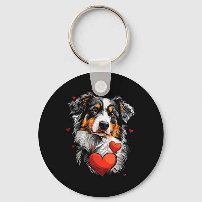 Valentine's Day Australian Shepherd Dog  Key Ring (Front)