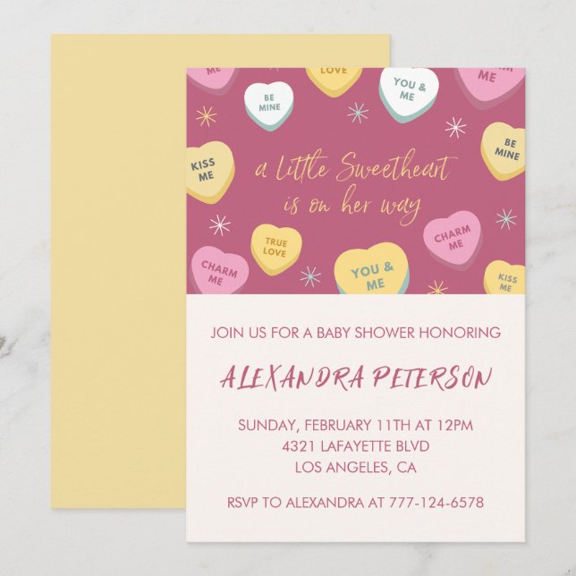 Valentines day baby shower colourful candy heart invitation (Front/Back)