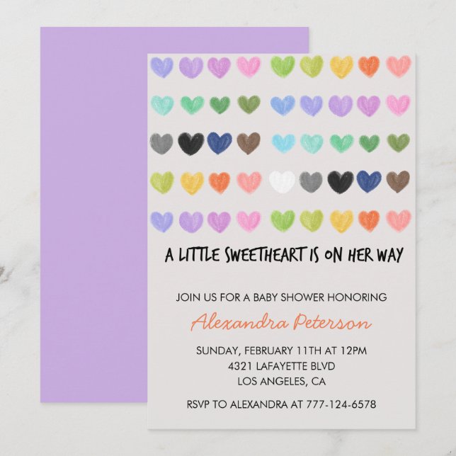 Valentines day baby shower colourful sweet heart invitation (Front/Back)