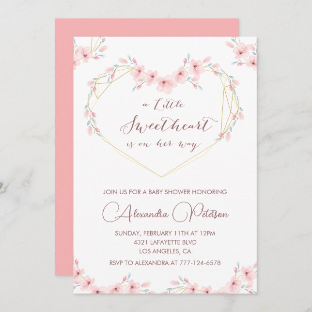 Valentines day baby shower invitation Elegant  (Front/Back)