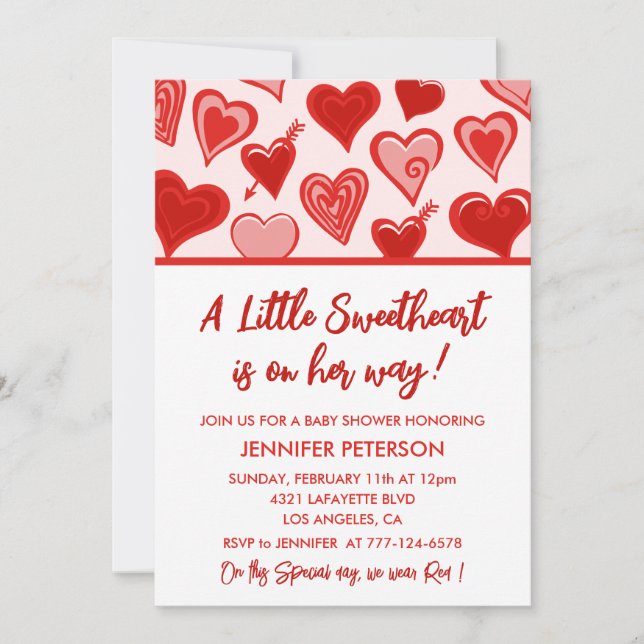 Valentines day baby shower invitation pink and red (Front)