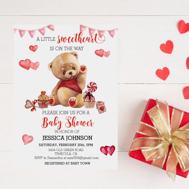 Valentine's Day Baby Shower Teddy Bear Hearts Invitation (Creator Uploaded)