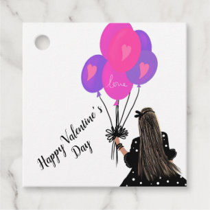 Valentines Day Balloon Chic Girl Illustration Pink Favour Tags