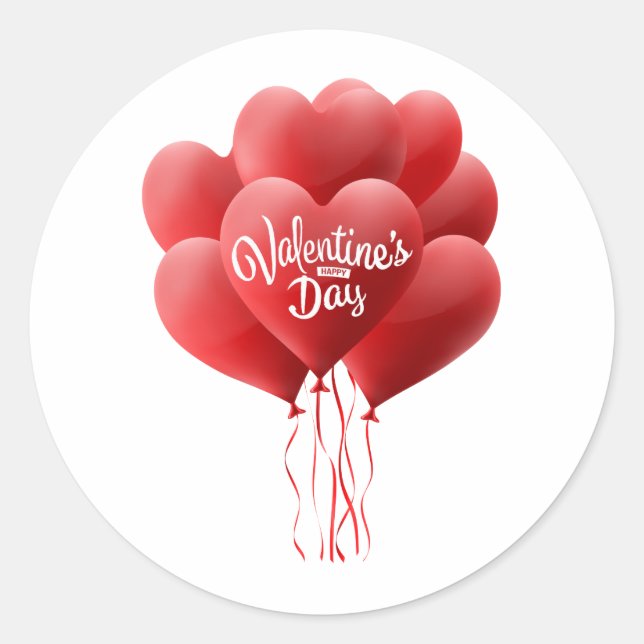 Valentine's Day Balloons Classic Round Sticker (Front)