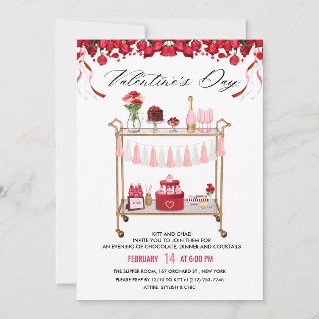Valentine's Day Bar Cart Invitation (Front)