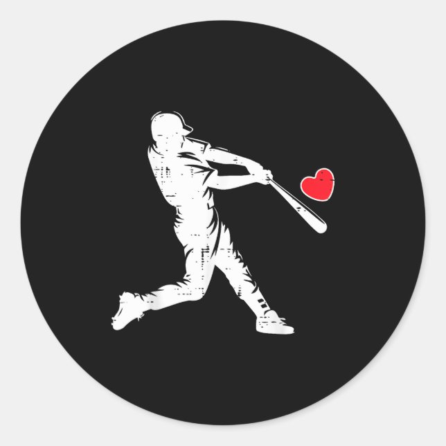 Valentines Day Baseball Batter Silhouette Heart Me Classic Round Sticker (Front)